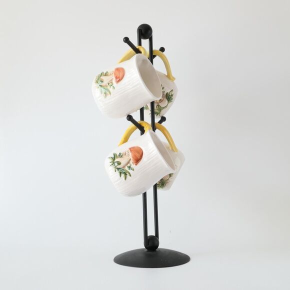 Sears Roebuck Japan Merry Mushroom 4 Mugs Creamer Stand MCM Retro Grannycore - Picture 3 of 15